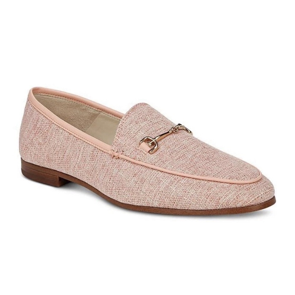 Sam Edelman Women Loraine Loafers Shoes Pink Metallic‎ Linen Size 8.5 Equestrian